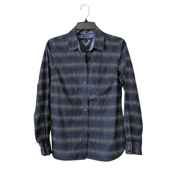Tommy Hilfiger Shirt Women's Size S Navy Blue Polka Dot Long Sleeve Button Down - Picture 1 of 6
